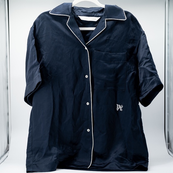 size XS (38) - PALM ANGELS MONOGRAM SATIN BOWLING SHIRT Navy - Picture 4 of 8